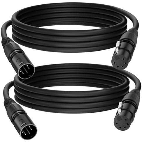 DMX512 DMX XLR-Kabel, 5-polig, 3 m, 2 Stück, Bühnenlichtkabel, Premium-Signalübertragung für Bühnenbeleuchtung und Controller, flexible langlebige PVC-Ummantelung, selbstsichernde Stecker