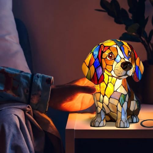 Bunte Lovely Hund Nachtlicht Schöne leuchtende Licht Nachttisch mit USB A + C gefärbtes Harz Französisch Desktop-Lampe niedlichen Hund Thema warme LED-Lampe Home Schlafzimmer Dekoration (D)