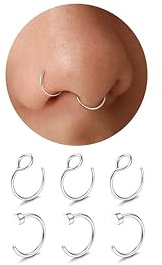Diamday 6Stück Nasenpiercing Fake Nasenring Chirurgenstahl 22G/20G/18G | Nasenring Gold Silber Chirurgenstahl Septum Hoop Piercing Set Lippenpiercing Helix Knorpel Tragus Piercing Ohr 6/8MM
