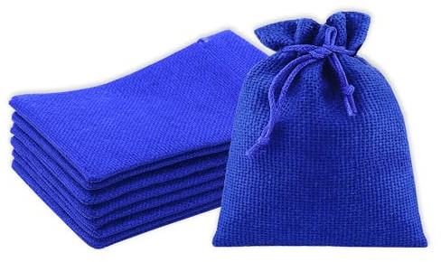 Mandala Crafts 2x3 Inch Royal Blue Burlap Drawstring Gift Bags for Favors - 50 Mini Linen Sacks Gift Pouches for Candy, Jewelry, Wedding, and Party Supplies