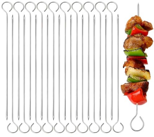 20 brochetas de acero inoxidable para shashlik de 20 cm, para asar a la parrilla, con mango y punta afilada, resistentes a la oxidación, estables para unos rollos simplemente deliciosos.