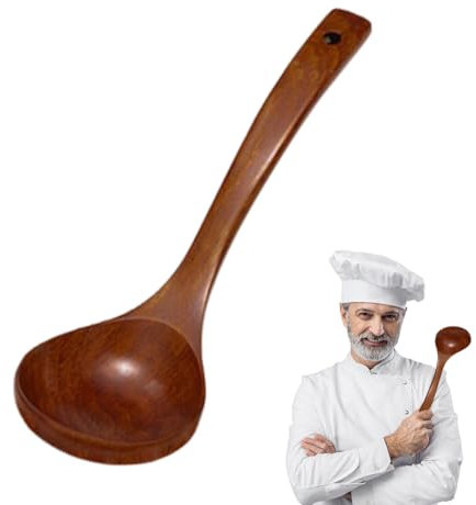 Wooden Ladle Soup Ladle 10.83 Inch Long Handle Spoon for Soup Deep Serving Spoon Large Kitchen Teak Ladles for Cookware Big Stirring Corner Spoons, Heat Resistant Wooden Spoons Cooking Utensils
