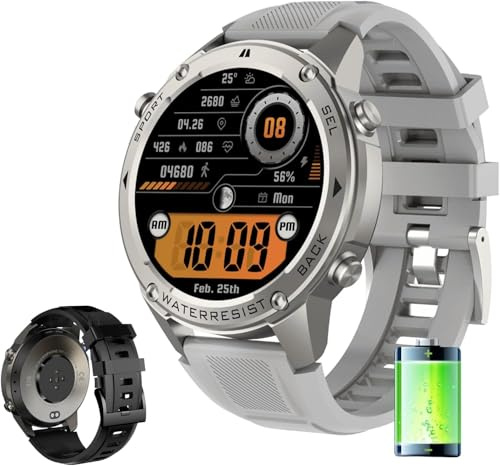 Micmetago StahlGer stahlgearOdin - Smartwatch Herren, 1,43 AMOLED Display, 170+ Sportmodi, 5ATM wasserdicht, Uhr für Android & iOS (Silbrig)
