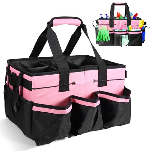 AIWMQYYF Cleaning Caddy Bag with Handle, Large Multi-Compartment Cleaning Caddy Organizer, Cleaning Products Organiser Bag, Adjustable Shoulder Strap & Waist Belt for Housekeepers & Cleaners