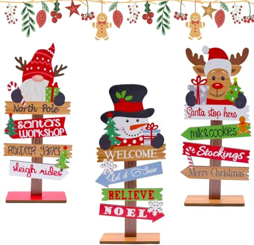 TULEBOLIAN 3PCS Wood Christmas Table Decorations,Christmas Wooden Table Sign,Standing Christmas Tree & Table Sign for Xmas Party Supplies,Christmas Centerpieces for Holiday Table Decorations