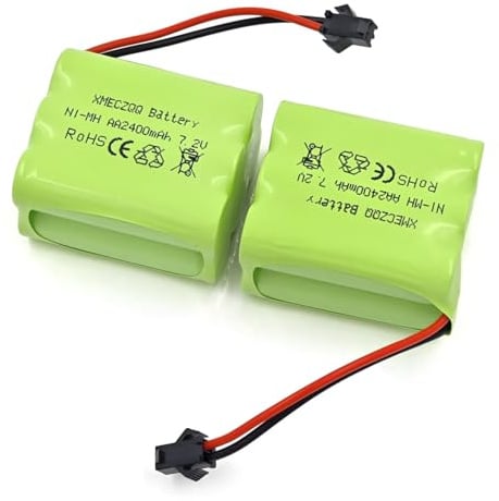 XMECZQQ Batteria NiMH da 7,2 V, 2400 mAh, confezione da 2 batterie AA ricaricabili con spina SM-2P, batteria di ricambio per auto RC, barca, robot giocattolo e luce di emergenza