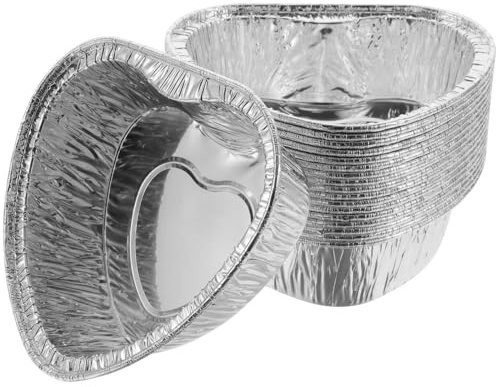 50 stampi usa e getta in alluminio per crostate, mini stampi per tortine di uova (50 pezzi a forma di cuore argento)