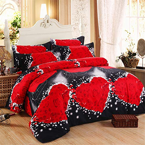 DOTBUY 3D Bettbezug Set, 4 Stück Super Weiche und Angenehme Mikrofaser Einfache Bettwäsche Set Gemütlich Enthalten Bettbezug Bettlaken & Kissenbezug Betten Schlafzimmer (200x230cm, Rot schwarz)