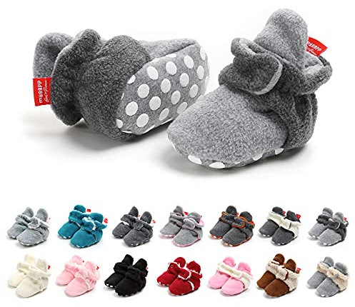 Unisex Neugeborenes Schneestiefel Weiche Sohlen Streifen Bootie Kleinkind Stiefel Niedlich Stiefel Socke Einstellbar (0-6 Monate, L/N Grau)