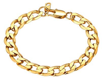 Bandmax Herren Armband 19CM Edelstahl Kette Gold Panzerkette kubanische Kette Jungs Gliederarmband Panzer Armkette Modeschmuck für Geburtstag