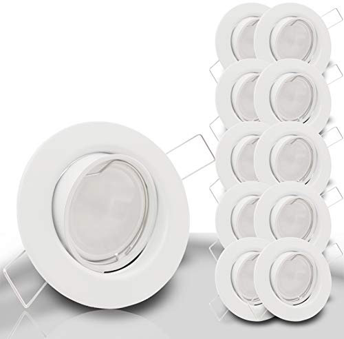 trendlights24 Decora LED Einbaustrahler 230V Weiß rund 10er Set - Spots 6W 500 lm GU10 Kaltweiß austauschbar - Deckenspots schwenkbar 68 mm Lochmaß