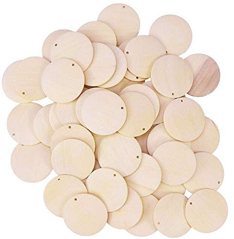 100 Stück Holzscheiben mit Loch, Holz Scheiben Verzierungen runde Holz Stücke mit Loch Für DIY Handwerk Dekoration Übe, Fertig zum Bemalen, Beschriften, Dekorieren und Färben, Durchmesser: ca.4cm