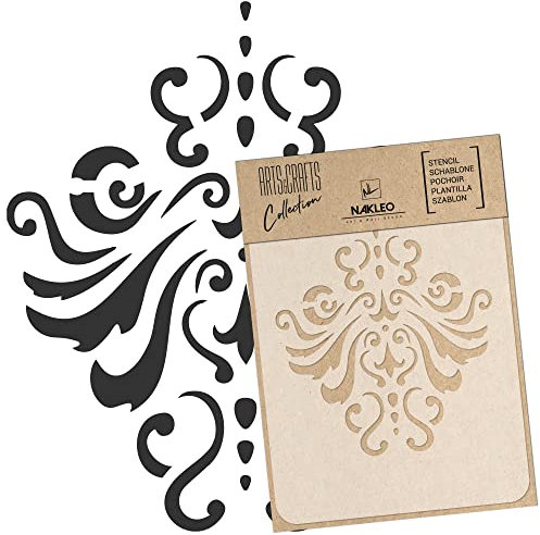 NAKLEO Malschablone für Handwerk A3 30x42cm, Damast Ornament Klassisch Muster, Wiederverwendbare Kunststoff DIY & Scrapbooking Zeichenschablone, Decoupage Kunst Vorlage, Wand Stoff Möbel Holz