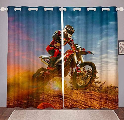 ZLLPRETTY Rideau Occultant Pilote de Moto de Cross-Country Rouge Oeillets Cuisine Adulte Isolant Thermique Opaques Petites Fenêtres Moderne Décoration Taille: 2xL70xH160cm