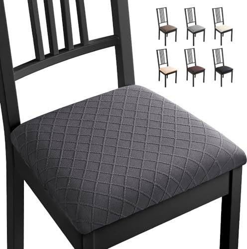 Stuhlhussen Esszimmerstuhl Sitzbezug 6 Stück Spandex Jacquard Stuhl Sitzbezüge Stretch-Sitzbezüge Abnehmbar Waschbar Stuhlhussen Sitzschutzbezug für Zuhause, Hotel, Bankett(6 Stück,Dunkelgrau) -B