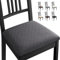 Stuhlhussen Esszimmerstuhl Sitzbezug 6 Stück Spandex Jacquard Stuhl Sitzbezüge Stretch-Sitzbezüge Abnehmbar Waschbar Stuhlhussen Sitzschutzbezug für Zuhause, Hotel, Bankett(6 Stück,Dunkelgrau) -B