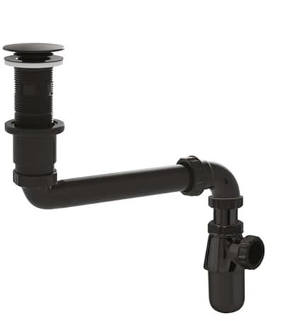 Valentin - Ensemble Complet Universel pour lavabo avec Siphon déporté, Tubulure et bonde, Noire - VALEQ62700000500