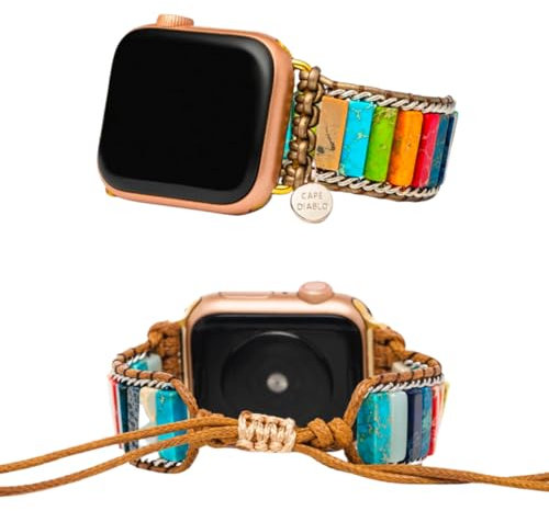 Cape Diablo Handgefertigte Apple-Watch-Armbänder für Damen – echte natürliche Energie-Kristall-Apple-Watch-Armband – Perlenarmband für Apple-Modelle 4, 5, 8, SE – 38 mm/40 mm/41 mm/42 mm/44 mm/45 mm