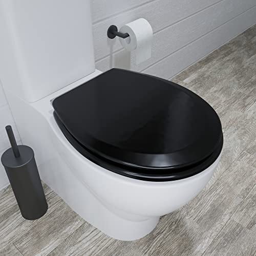 Croydex Lene Flexi-Fix Matt Black Soft Close Toilet Seat - Quick Release Button for Easy Cleaning and Adjustable Hinges to fit All Standard Toilets with Top and Bottom Fixings, Antibacterial (Black)