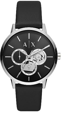 Armani Exchange Uhr für Männer , Quarzwerk, 42MM Schwarzes Edelstahlgehäuse mit einem Lederarmband, AX2745