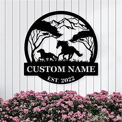Riaeelvs Personalisiertes Pferd Metall Wandkunst, CustomHorse Farm Namensschild, maßgeschneidertes Pferde-Adressschild, Pferderanch-Dekor, Metallschilder für Outdoor