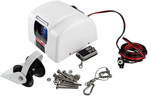 Electric Anchor Winch for Boats, Electric Winch, Pulley Electric Cable Winch, with Wireless Remote Control Marine Saltwater 25 LBS Electric Anchor Winch 30 M 12 V White Salt Water for Anchors Upto 20V