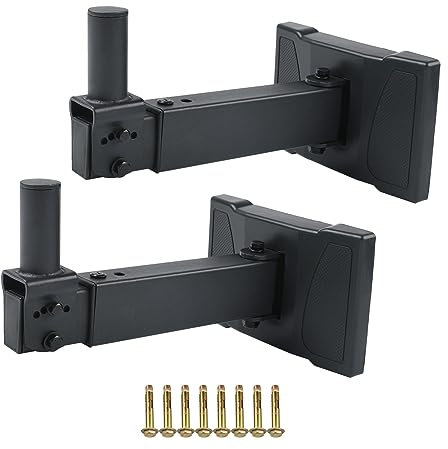 DAGCUXIN DF-339 Speaker Wall Mount,Vertical 45°Horizontal 180° Adjustment,Hold up to 100lbs,Wall Speaker mounting Bracket for PA Speaker Installations ，Screw Hidden (2 Packs Black)
