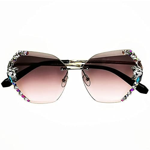 LYAART Vintage Fashion Rimless Crystal Sunglasses,Crystal Cutting Lens Sunglasses for Woman,Sparkling Crystal Sunglasses (champagne)