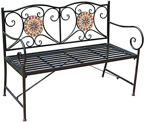 Gartenbank, Outdoor-Bank, Terrassenbank, Veranda-Möbel, 119,4 cm Outdoor-Gartenbank, Parkbank, Innenhof-Doppelsitz, Terrassenbank, Metallbänke, rostfrei und korrosionsbeständig (Stil A)