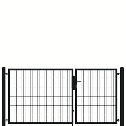 auf-mass24 Doppeltor 2,5m breit Profi Toranlage Doppelstabmattenzaun Zauntor RAL7016 anthrazit Zaun Tor Gartentor asymetrisch (1.63)