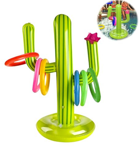 Inflatable Ring Toss Game Set - Inflatable Cactus Ring Set with 6 Rings, Suitable for Hawaii Luau Party, Children's Water Toss Ring Game, Party Toss Game