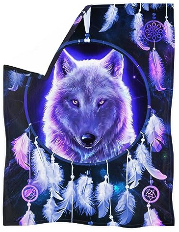 chaqlin Traumfänger Wolf Überwurfdecke Gemütlich Weiche Überwurfdecken Tier Wolf Decken und Überwürfe Couch Sofa Bett Camping Reise Picknick Outdoor Decke Bettwäsche Kind Baby Jungen Mädchen