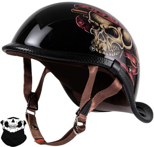 Motorrad-Halbhelm, Totenkopf-Mütze, Moped-Helm, Beanie, Retro-Helm Mit Offenem Gesicht, DOT-Zertifiziert Für Den Sommer, Vintage-Cruiser-Roller-Jet-Helme Für Männer Und Frauen V,55-62CM