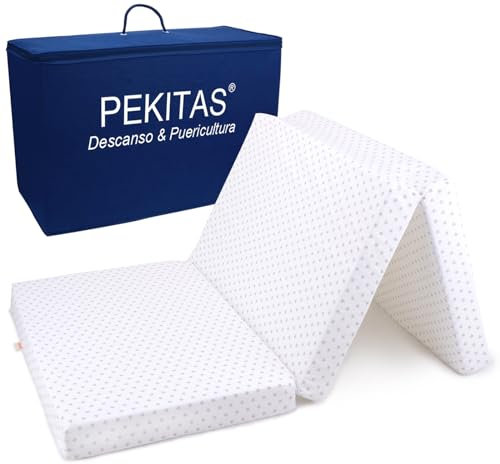 PEKITAS Reisebett-Matratze, faltbar, 120 x 60 cm, 6 cm dick, Tragetasche inklusive, abnehmbarer Bezug, waschbar, Schaumstoff-Matratze, Laufstall, Kinderbett, Boden