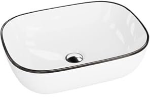 LAVITA Costa Black Line Vasque à poser, sans trop-plein ni trou de robinet, en porcelaine, lavabo de salle de bain, rectangulaire, 46 x 32,5 x 13,5 cm, blanc/noir