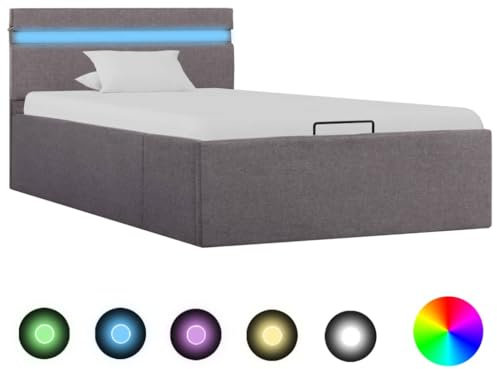 ZQQLVOO Bettgestell Familienbett Palettenbett Bett mit Bettkasten Hydraulisch mit LED Taupe Stoff 90x200 cm