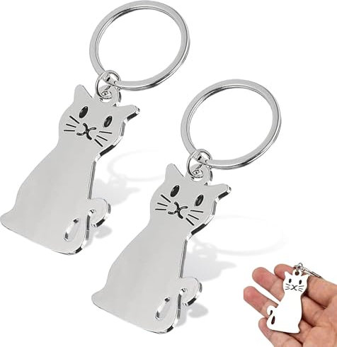 EUPSIIU 2 Stück Metall mit Katzen-Motiv, Schlüsselanhänger Tasche Anhänger, Schlüsselanhänger Anhänger für Kinder, Frauen, Freundin, Kollegen Eignen, Freunde, Familien, Erwachsene (Silber)
