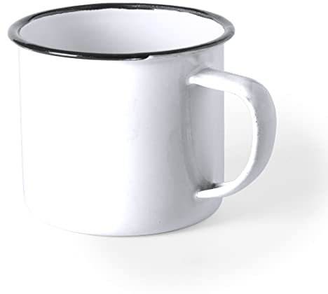 eBuyGB Set of 2 380ml Coloured Enamel Mugs Retro Outdoor Camping Travel Tin Rustic Metal Cups (White)