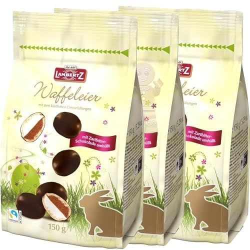 Waffeleier 3x 150g doppelt gefüllt mit feinster Kakao- und Vanillecreme und mit Schokolade umhüllt | Lambertz 450g