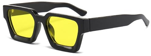 Lanomi Vintage Sonnenbrille Herren Damen Rechteckig Kunststoff Quadratische UV400 Schutz Getönt Brille Ohne Stärke für Outdoor Travel Schwarz Rahmen Gelb Linse