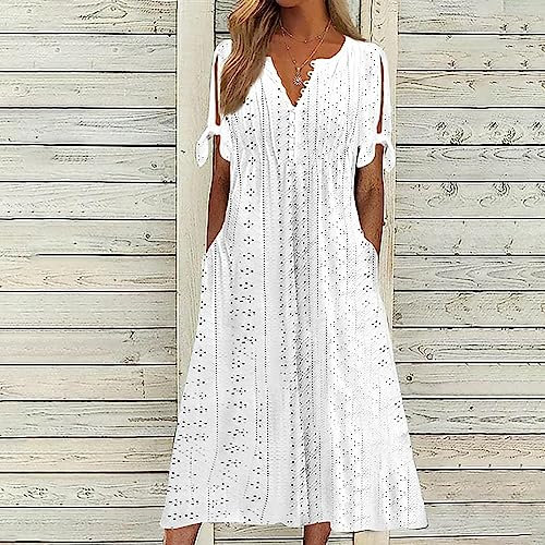 Femme Robe de Plage Longue Robe Sexy Bohème Pas Cher Elegante Été Maxi Robes Ample Chic Décontracté Sexy Robe de Soirée Bohème L'été Casual Habillée Robes avec Poches