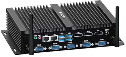 ESIMOER Lüfterloser Mini PC Win11, Mini Industrie PC Core i5 8250U, 32G RAM 512G SSD 1T HDD, 2 Gigabit RJ45 LAN, DP EDP HD Dreifach Displays, 4USB2.0, 4USB3.0, 6RS232 COM, LPT Anschluss, WLAN, BT4.2