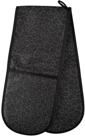 Double Oven Gloves Heat Resistant Leopard Print Double Oven Mitts Pot Holder Heat Protection Oven Gloves for Home Kitchen Baking Cooking BBQ Microwave