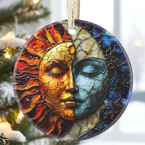 8,9 cm Keramik-Weihnachtsbaumschmuck, Sonne und Mond, Weihnachtsschmuck, Erbstück-Andenken, Geschenkaustausch, Geschenkidee, Kugelgeschenk