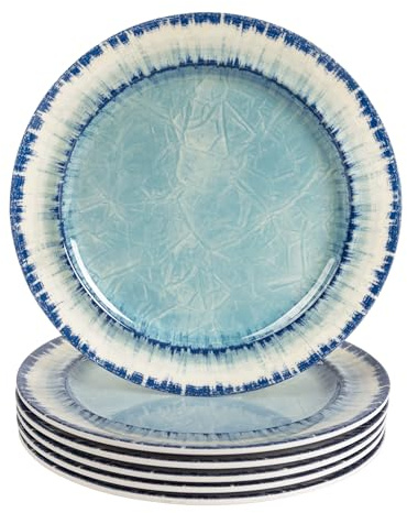 AELS Lot de 6 assiettes à salade en mélamine de 28 cm pour intérieur et extérieur, passent au lave-vaisselle, légères, incassables, sans BPA, bleu clair