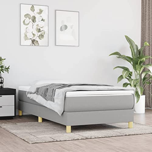 IKAYAA Boxspringbett 90x200 mit matratze Polsterbett 90x200 mit matratze Bett 90x200 mit lattenrost und matratze Boxspringbett Ohne kopfteil Stoff-Hellgrau-90 x 200 cm