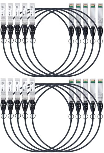H!Fiber.com Lot de 10 câbles SFP+ DAC 10 Gb/s 1 mètre 10GBase-CU Câble Twinax SFP+ passif en cuivre Twinax SFP+ pour Cisco SFP-H10GB-CU1M, Ubiquiti, Netgear, et autres commutateurs ouverts et NIC