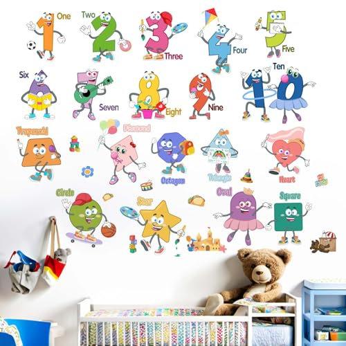 Formen Nummer Wandaufkleber für Kinder Wandtattoo: Abziehen und Aufkleben Alphabet Buchstaben Lernen Educational Wandabziehbilder - Wandsticker Kind Produkte