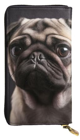 Lhbwcvn Mops-Geldbörse für Damen und Herren, Clutch, RFID-blockierend, Leder, große Kapazität, Geldbörse, Kreditkartenhalter, Geldtasche mit Reißverschluss, Handyhalter, lange Reisegeldbörse, schwarz,