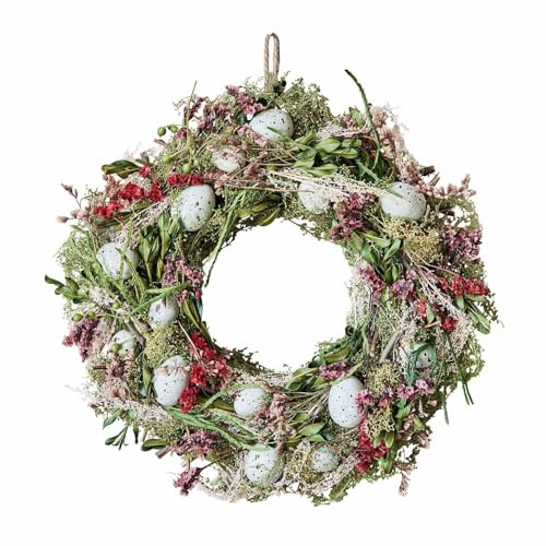 Loberon Kranz Kolton, Hübsch Gesprenkelte Deko-Eier, Täuschend Echte Optik, Osterdekoration, Ostern, Türkranz, Gras, Buchsbaum, Kiefernzweige, bunt